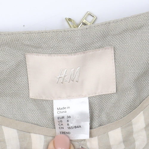 H&M Women’s Beige Linen Cropped Biker Jacket Size 8