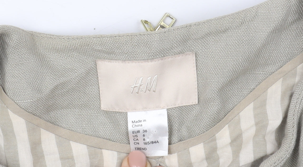 H&M Women’s Beige Linen Cropped Biker Jacket Size 8