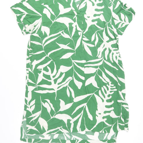 H&M Women’s Green Tropical Floral Viscose Short Sleeve Shift Dress Size M