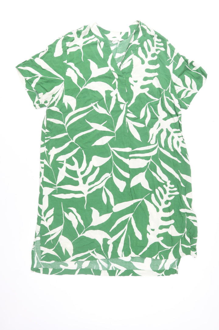 H&M Women’s Green Tropical Floral Viscose Short Sleeve Shift Dress Size M