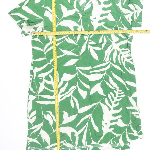 H&M Women’s Green Tropical Floral Viscose Short Sleeve Shift Dress Size M