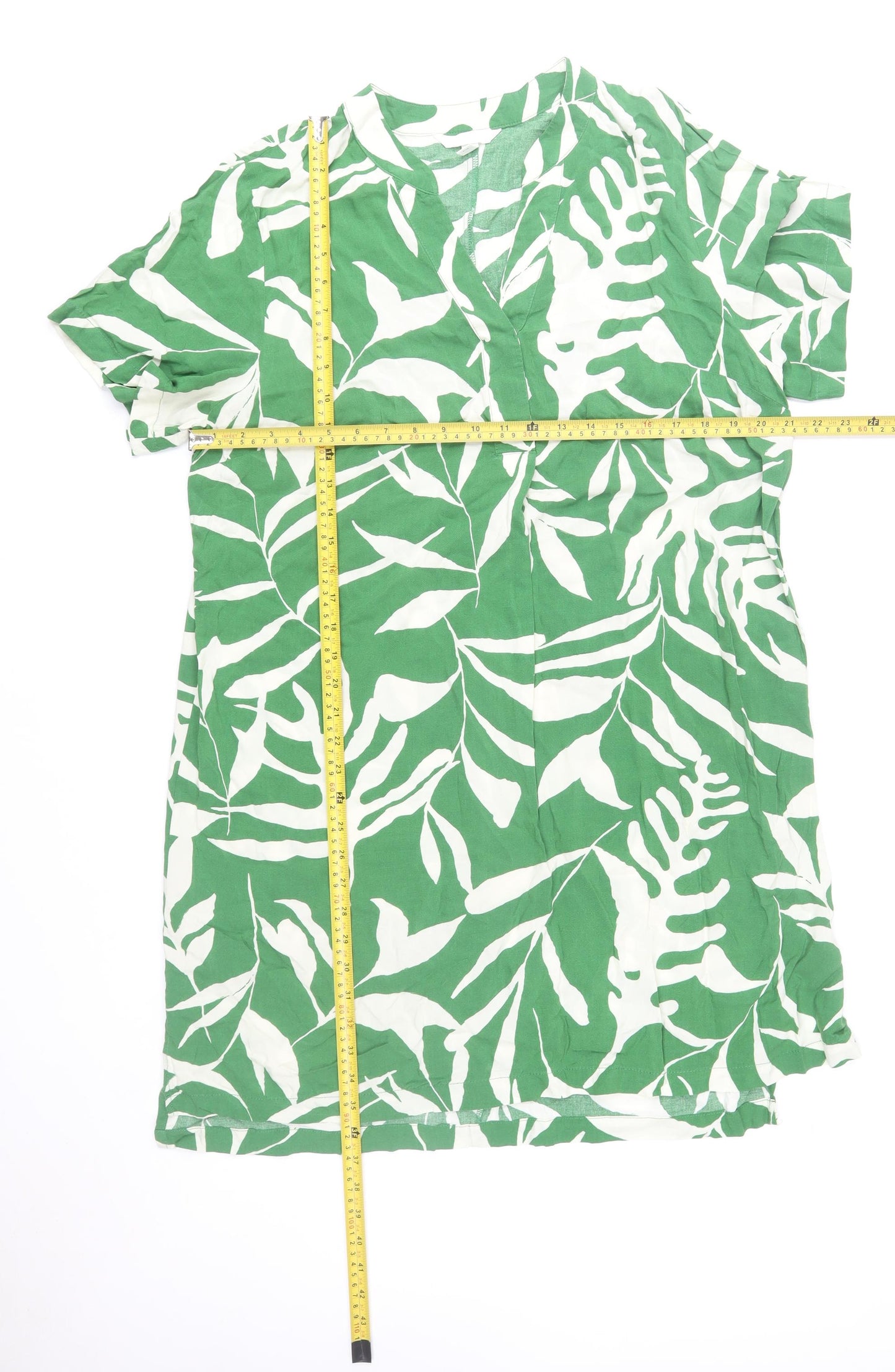 H&M Women’s Green Tropical Floral Viscose Short Sleeve Shift Dress Size M