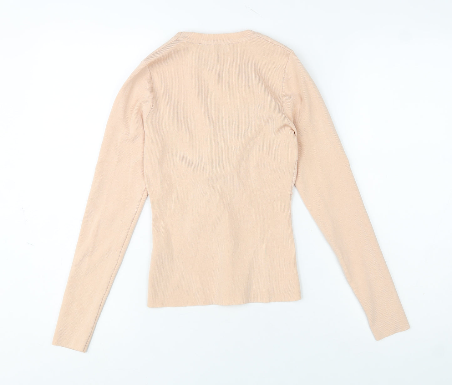 Zara Women Beige Knit Slim Fit Long Sleeve Crew Neck Blouse Size 8