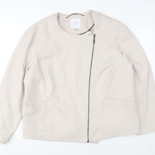 Jasper Conran Women Beige Zip-Up Crepe Jacket Size 20