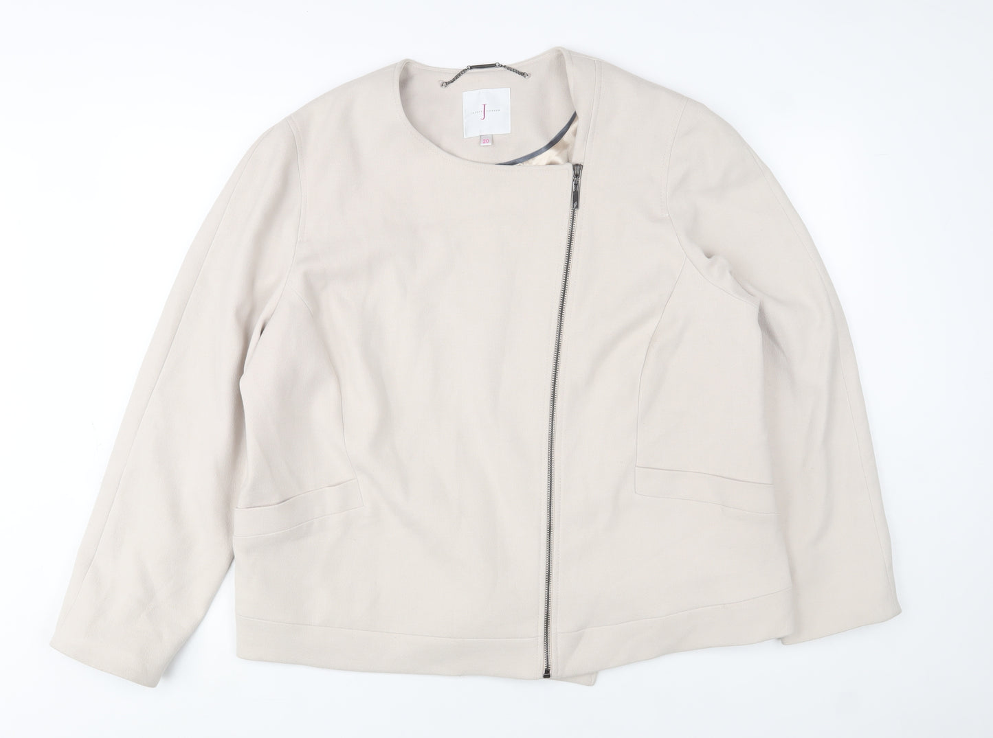 Jasper Conran Women Beige Zip-Up Crepe Jacket Size 20
