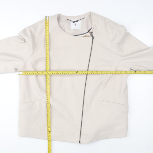Jasper Conran Women Beige Zip-Up Crepe Jacket Size 20