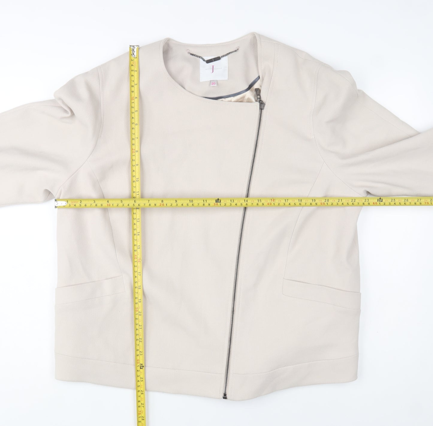 Jasper Conran Women Beige Zip-Up Crepe Jacket Size 20