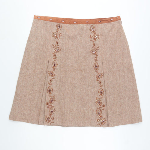 Florence & Fred Women's Beige Embroidered A-Line Tweed Skirt Size 20