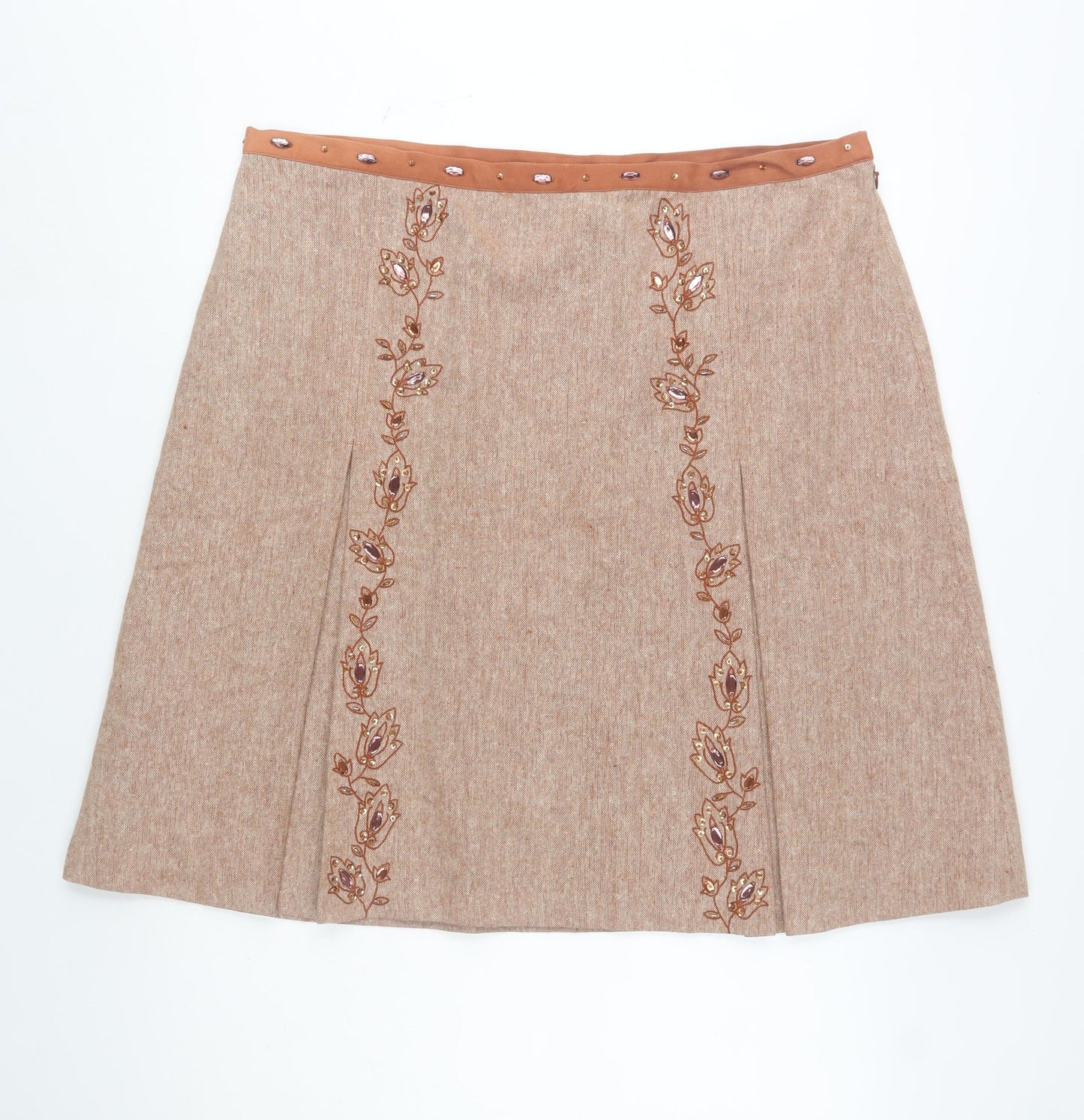 Florence & Fred Women's Beige Embroidered A-Line Tweed Skirt Size 20
