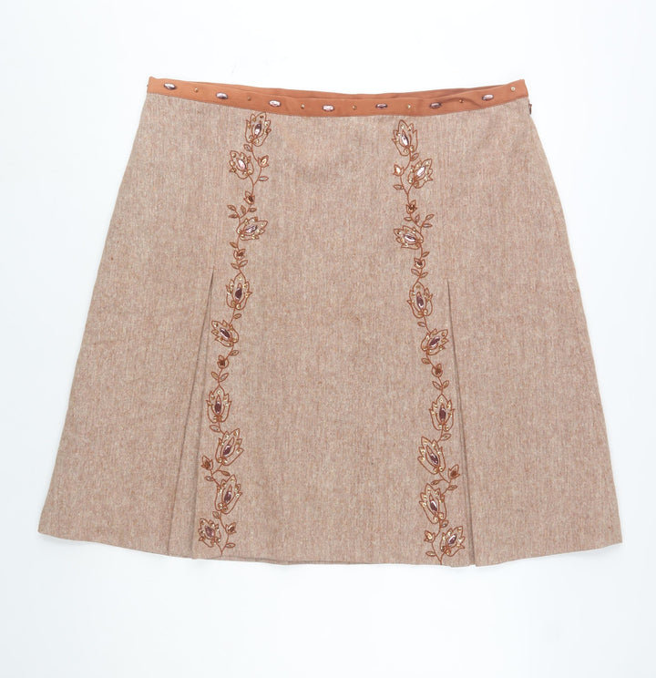 Florence & Fred Women's Beige Embroidered A-Line Tweed Skirt Size 20