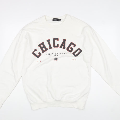 boohooMAN Men’s White University Chicago Graphic Sweatshirt Size S