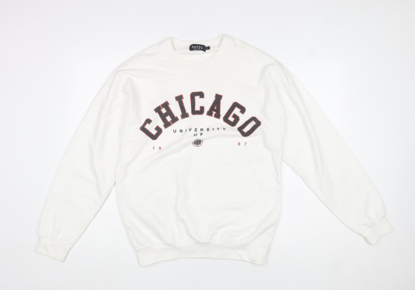 boohooMAN Men’s White University Chicago Graphic Sweatshirt Size S