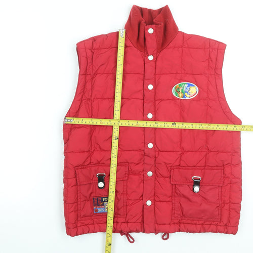 Pooh Women’s Red Quilted Padded Waistcoat Vest Size 8 Cartoon Style