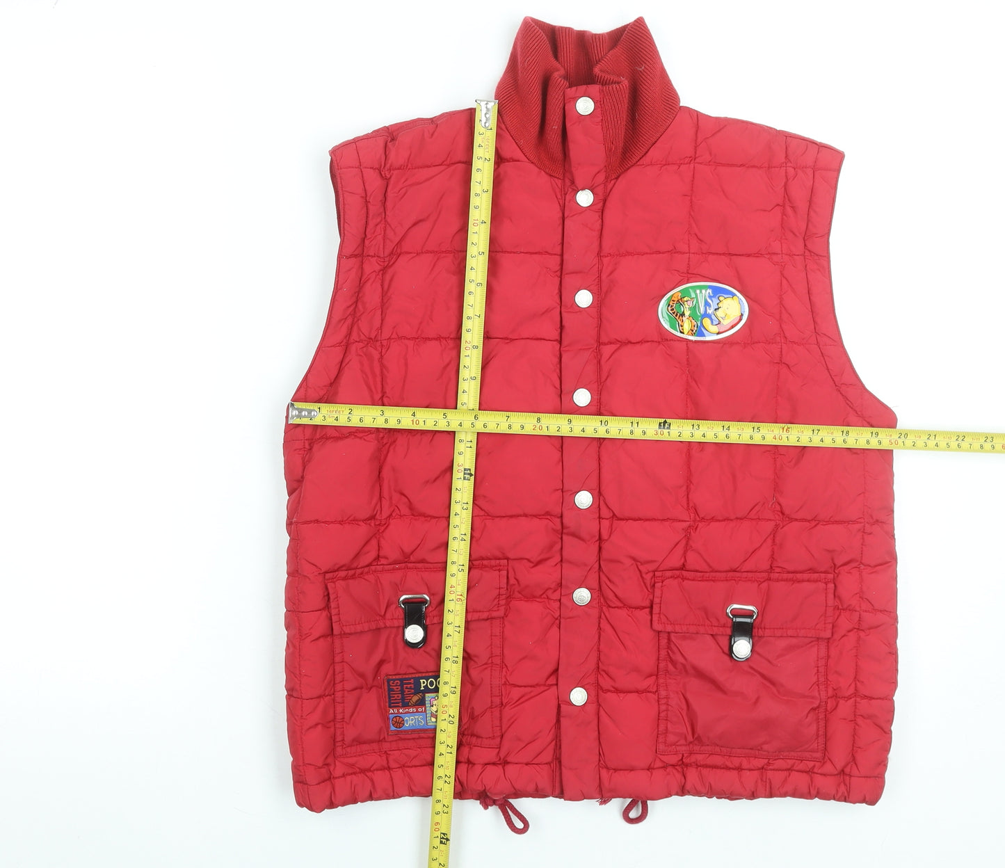 Pooh Women’s Red Quilted Padded Waistcoat Vest Size 8 Cartoon Style