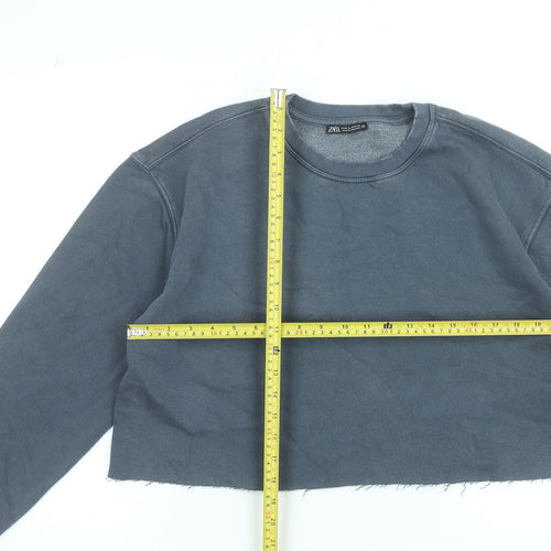 Zara Womens Blue Cropped Pullover Sweatshirt Size M Cotton Blend