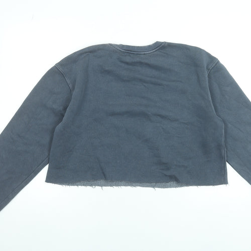 Zara Womens Blue Cropped Pullover Sweatshirt Size M Cotton Blend