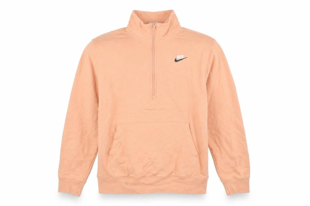 Front view of Nike women’s peach 1/2 zip pullover sweatshirt medium cotton blend