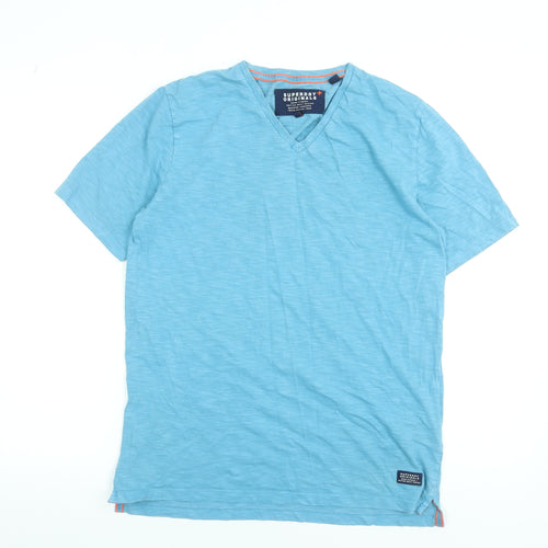 Superdry Men's Blue V-Neck Cotton T-Shirt Size L