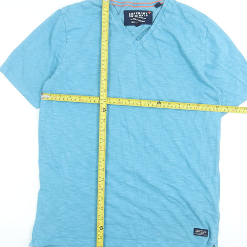 Superdry Men's Blue V-Neck Cotton T-Shirt Size L
