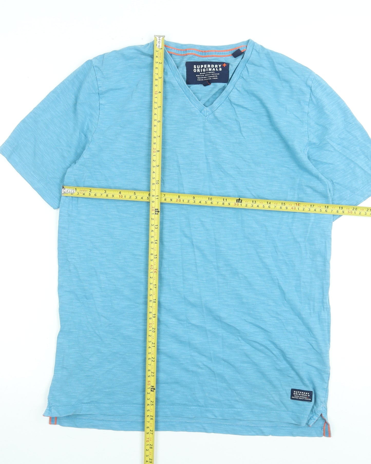 Superdry Men's Blue V-Neck Cotton T-Shirt Size L