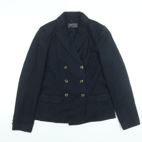 Marks and Spencer Women's Navy Blue Blazer Size 6 Wool Mix Smart Jacket