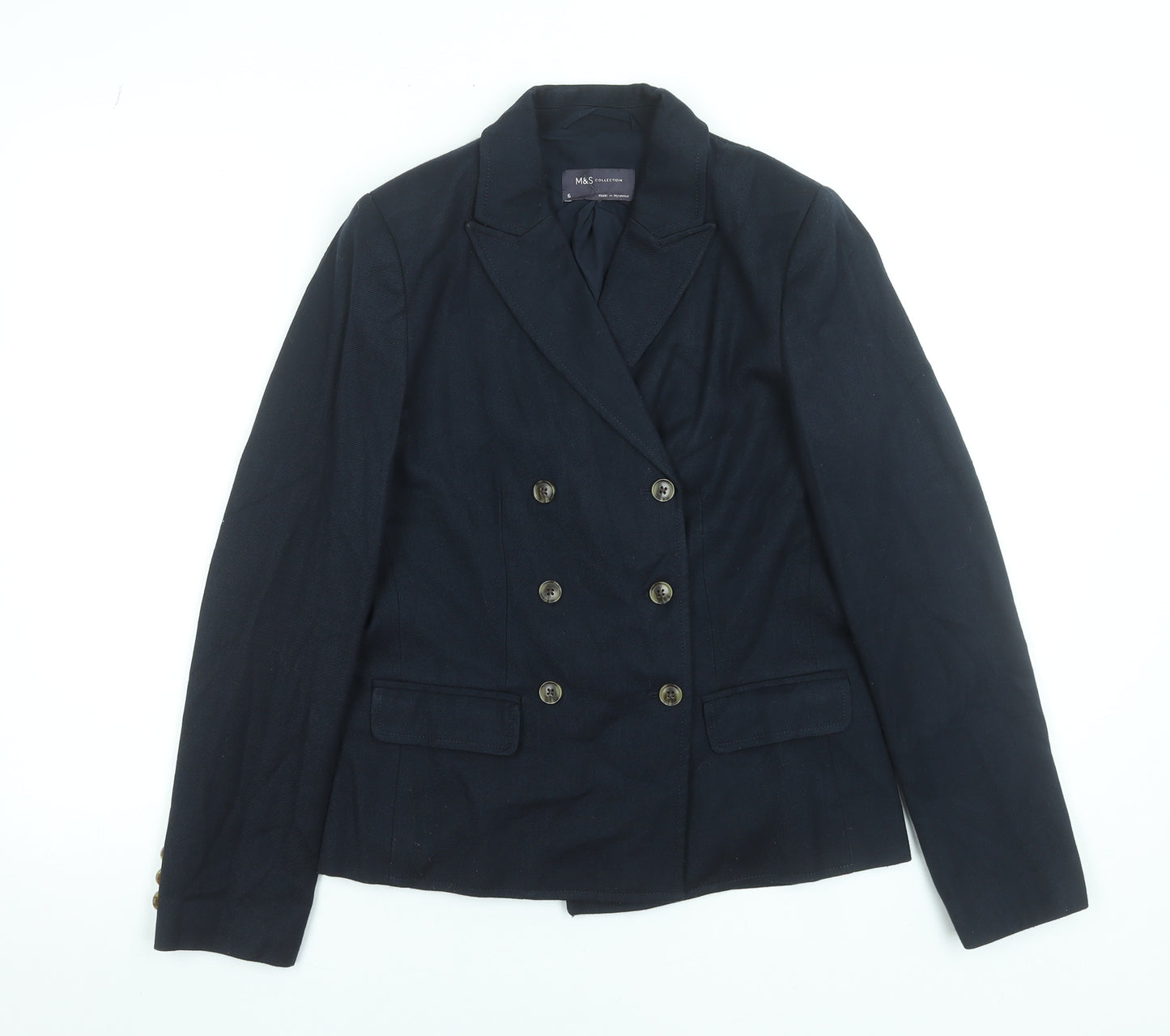 Marks and Spencer Women's Navy Blue Blazer Size 6 Wool Mix Smart Jacket