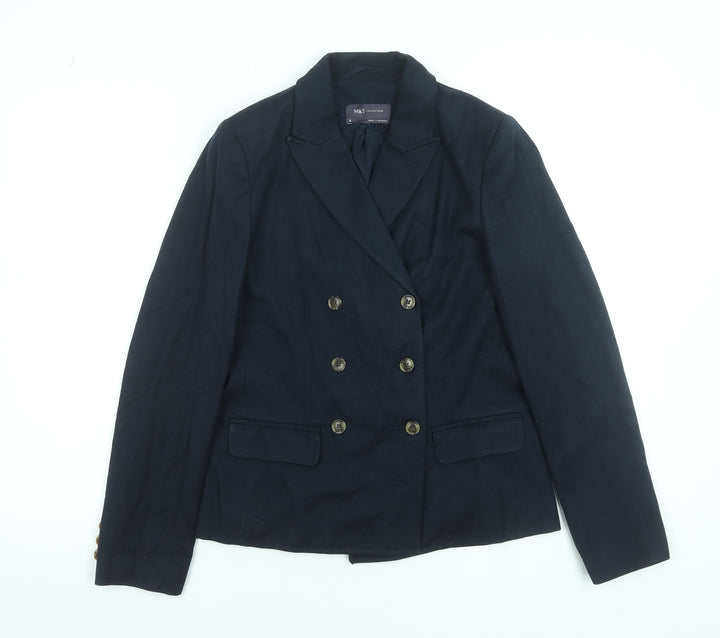 Marks and Spencer Women's Navy Blue Blazer Size 6 Wool Mix Smart Jacket