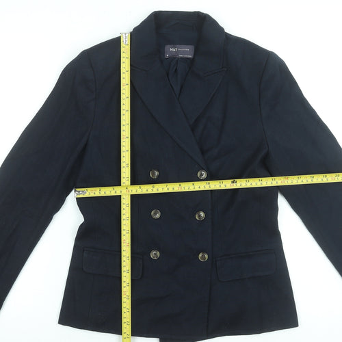 Marks and Spencer Women's Navy Blue Blazer Size 6 Wool Mix Smart Jacket