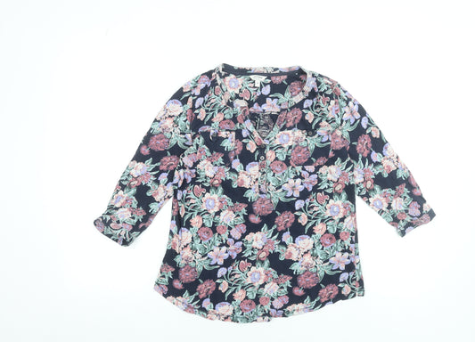 FatFace Women's Blue Floral Cotton Tunic Blouse Size 10