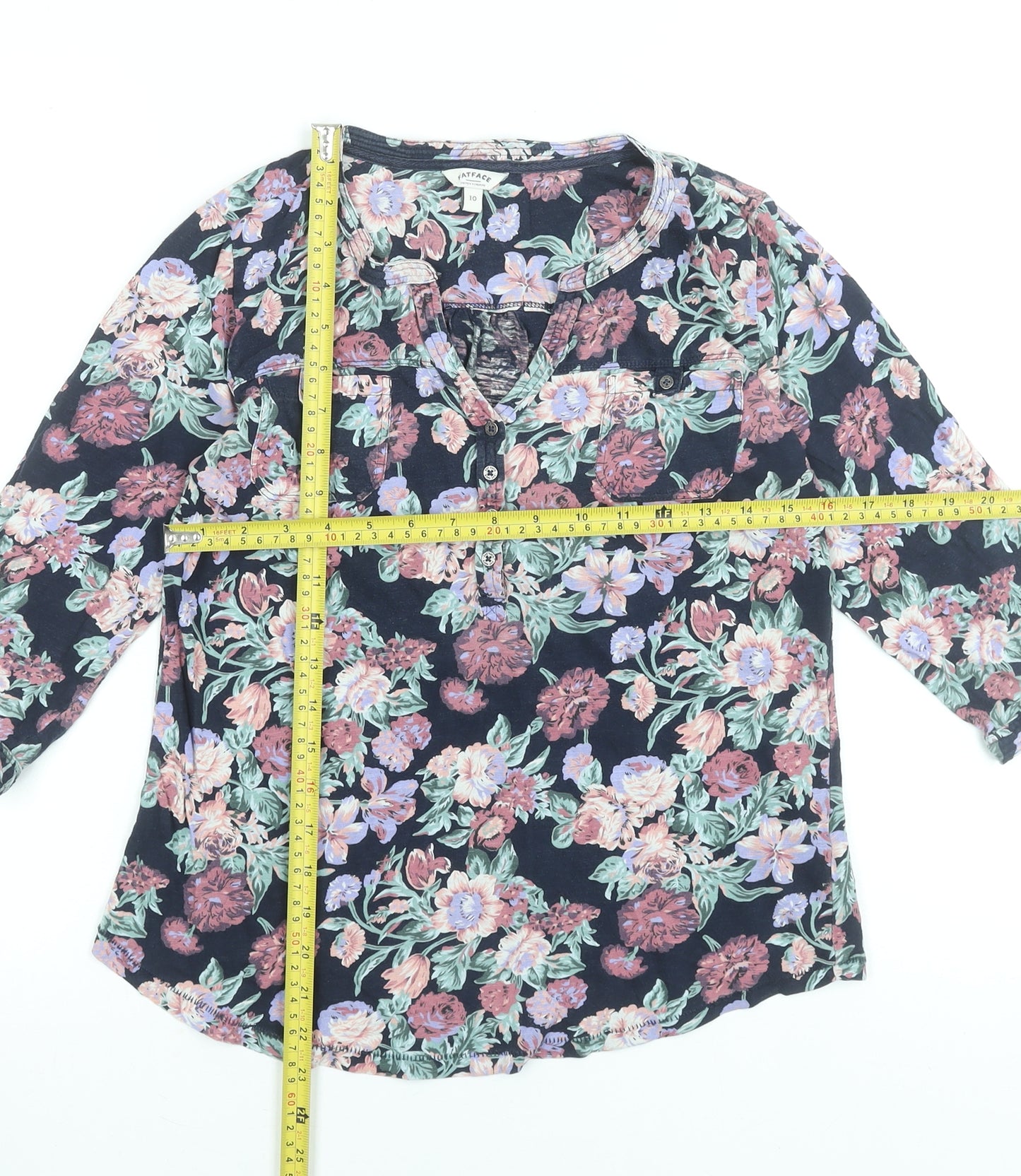 FatFace Women's Blue Floral Cotton Tunic Blouse Size 10