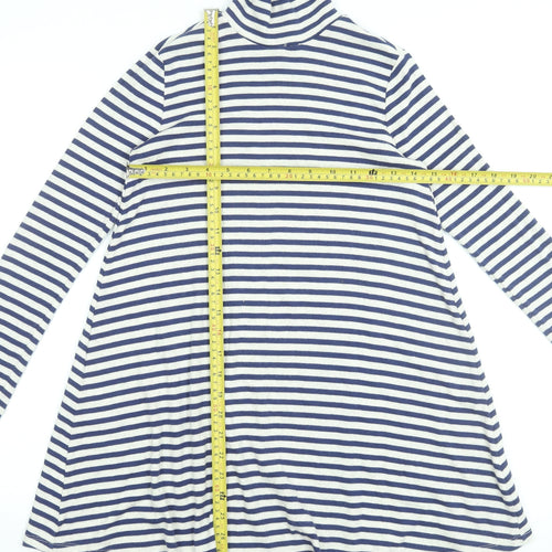 Gap Teens Blue White Striped A-Line Jersey Dress Long Sleeve Roll Neck 10-12