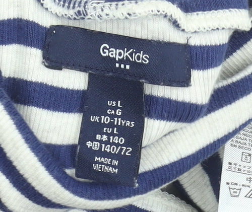 Gap Teens Blue White Striped A-Line Jersey Dress Long Sleeve Roll Neck 10-12