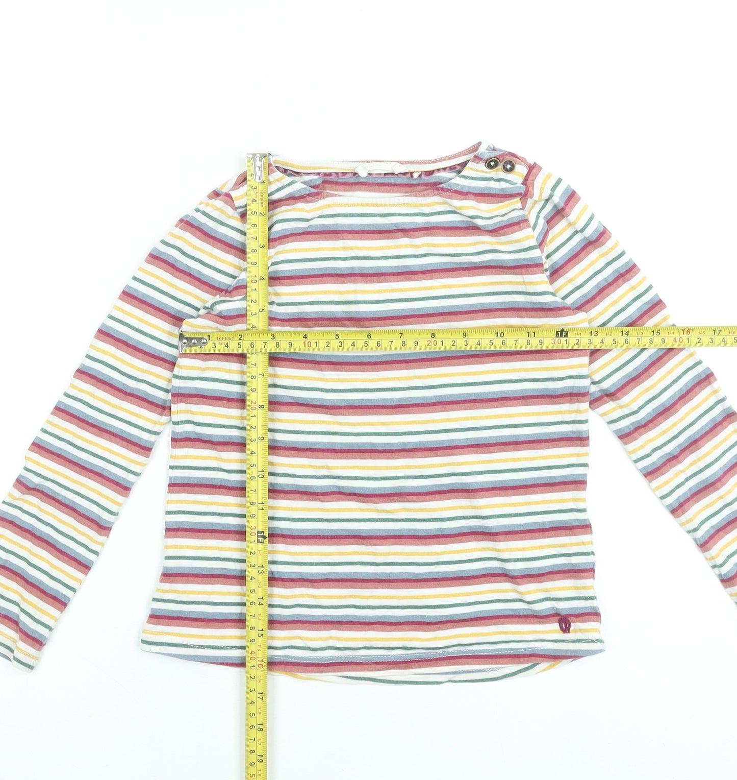 FatFace Girls Multicoloured Striped Long Sleeve Cotton T-Shirt 7-8 Years