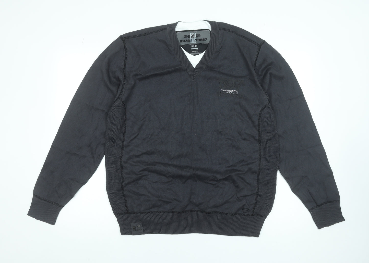 Next Men's Black XL V-Neck Cotton Pullover Jumper Classic Knit