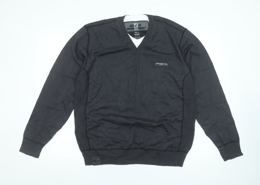 Next Men's Black XL V-Neck Cotton Pullover Jumper Classic Knit