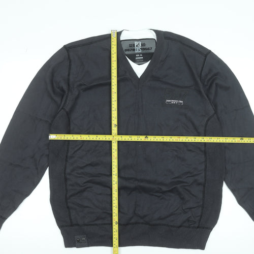 Next Men's Black XL V-Neck Cotton Pullover Jumper Classic Knit