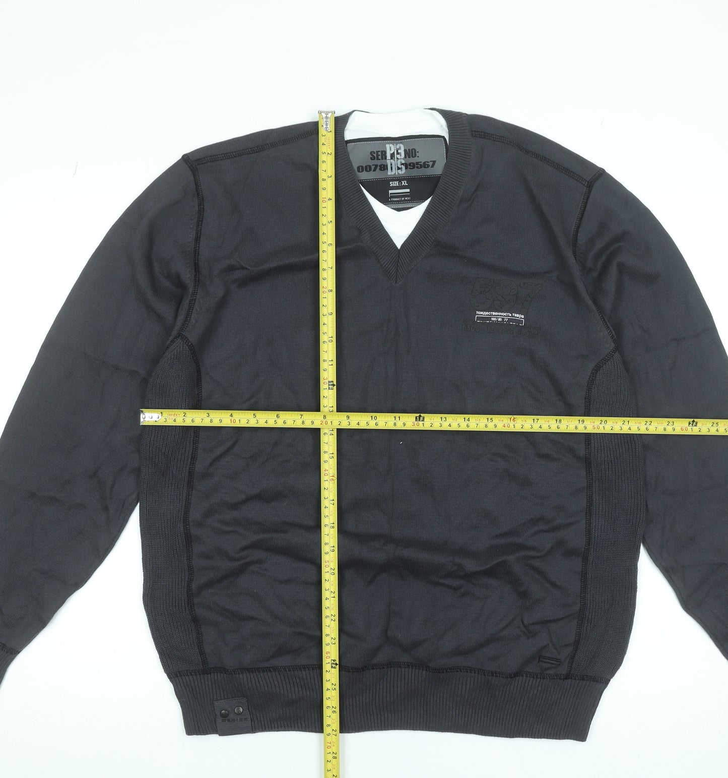 Next Men's Black XL V-Neck Cotton Pullover Jumper Classic Knit