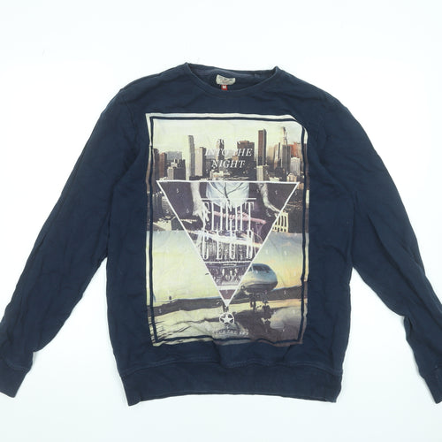 Next Men's Blue Crew Neck Graphic Print Pullover Sweatshirt Size M