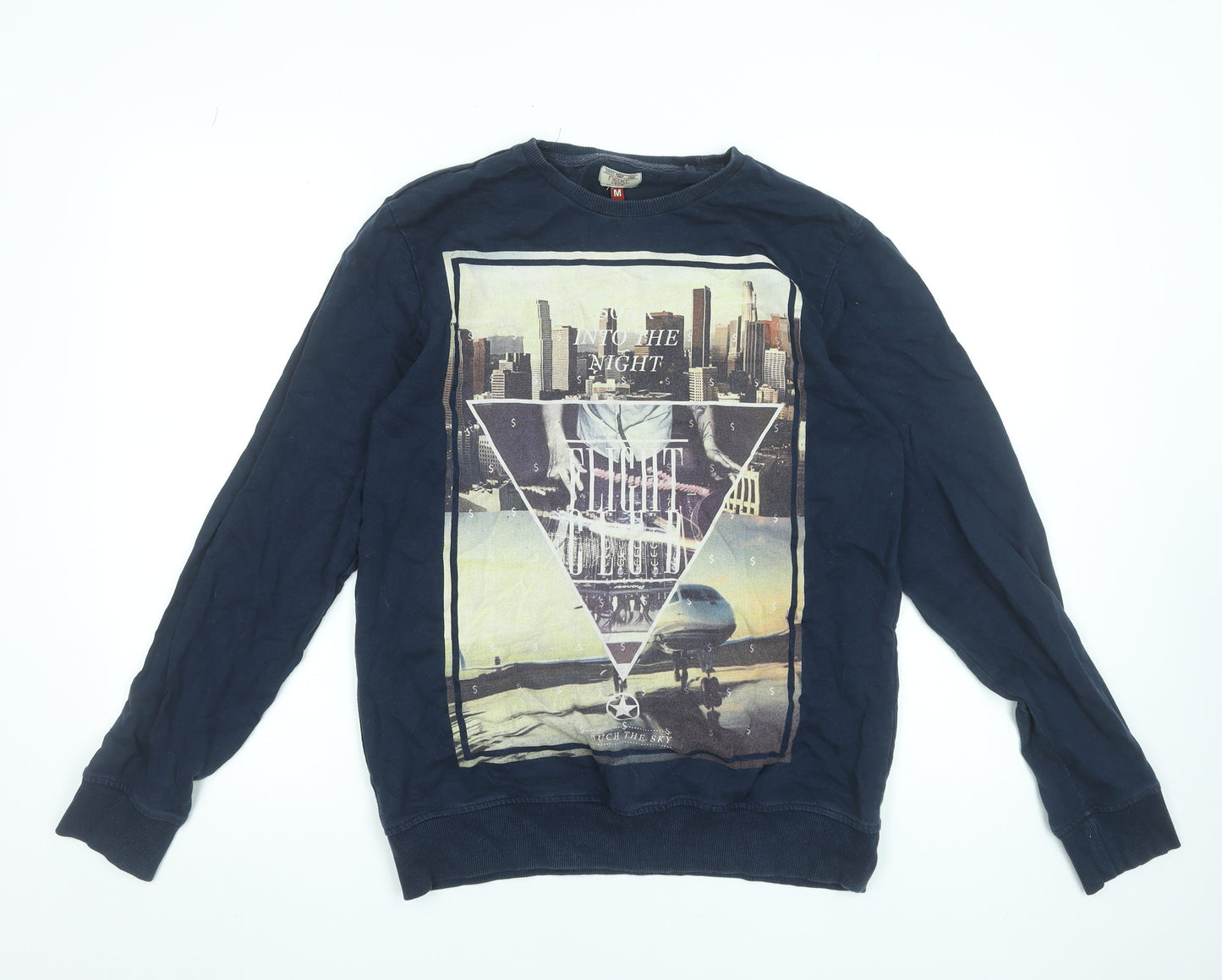 Next Men's Blue Crew Neck Graphic Print Pullover Sweatshirt Size M