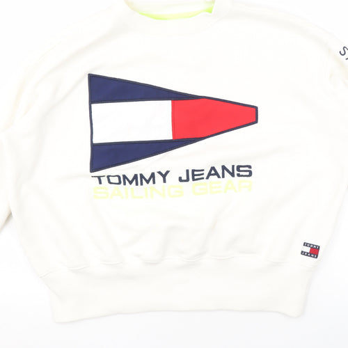 Tommy Jeans Women's White XS Pullover Sweatshirt Sailing Gear Logo Cotton