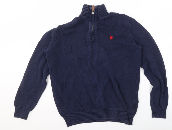 U.S. Polo Assn. Women's Navy 1/2 Zip Knitted Pullover Sweatshirt M