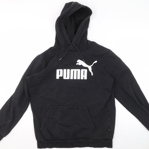 Puma Women's Black Pullover Hoodie Medium Logo Print Cotton Blend