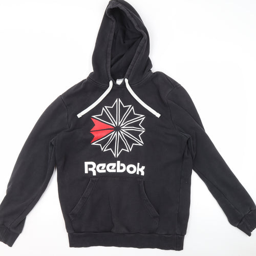 Reebok Men's Black Pullover Hoodie M Sports Fleece Logo Sweatshirt