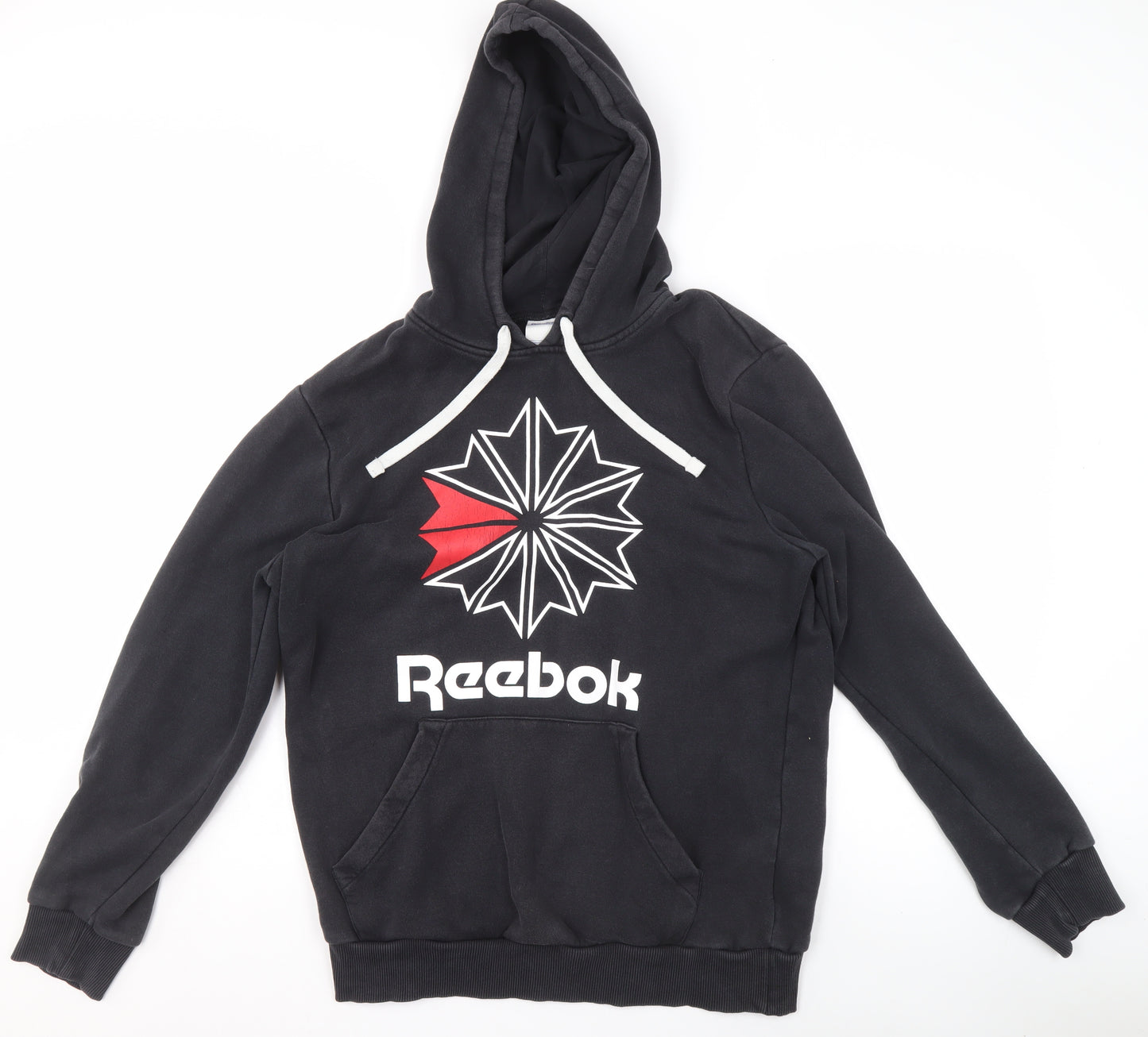 Reebok Men's Black Pullover Hoodie M Sports Fleece Logo Sweatshirt