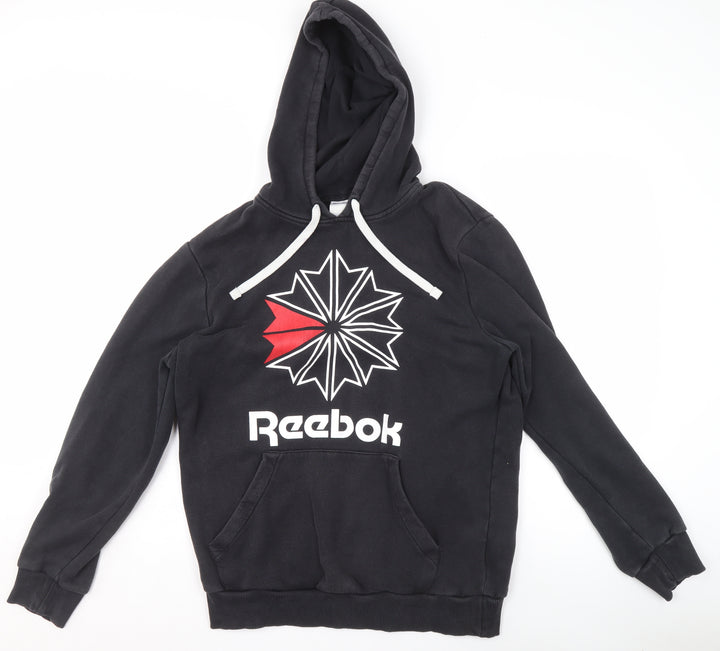 Reebok Men's Black Pullover Hoodie M Sports Fleece Logo Sweatshirt