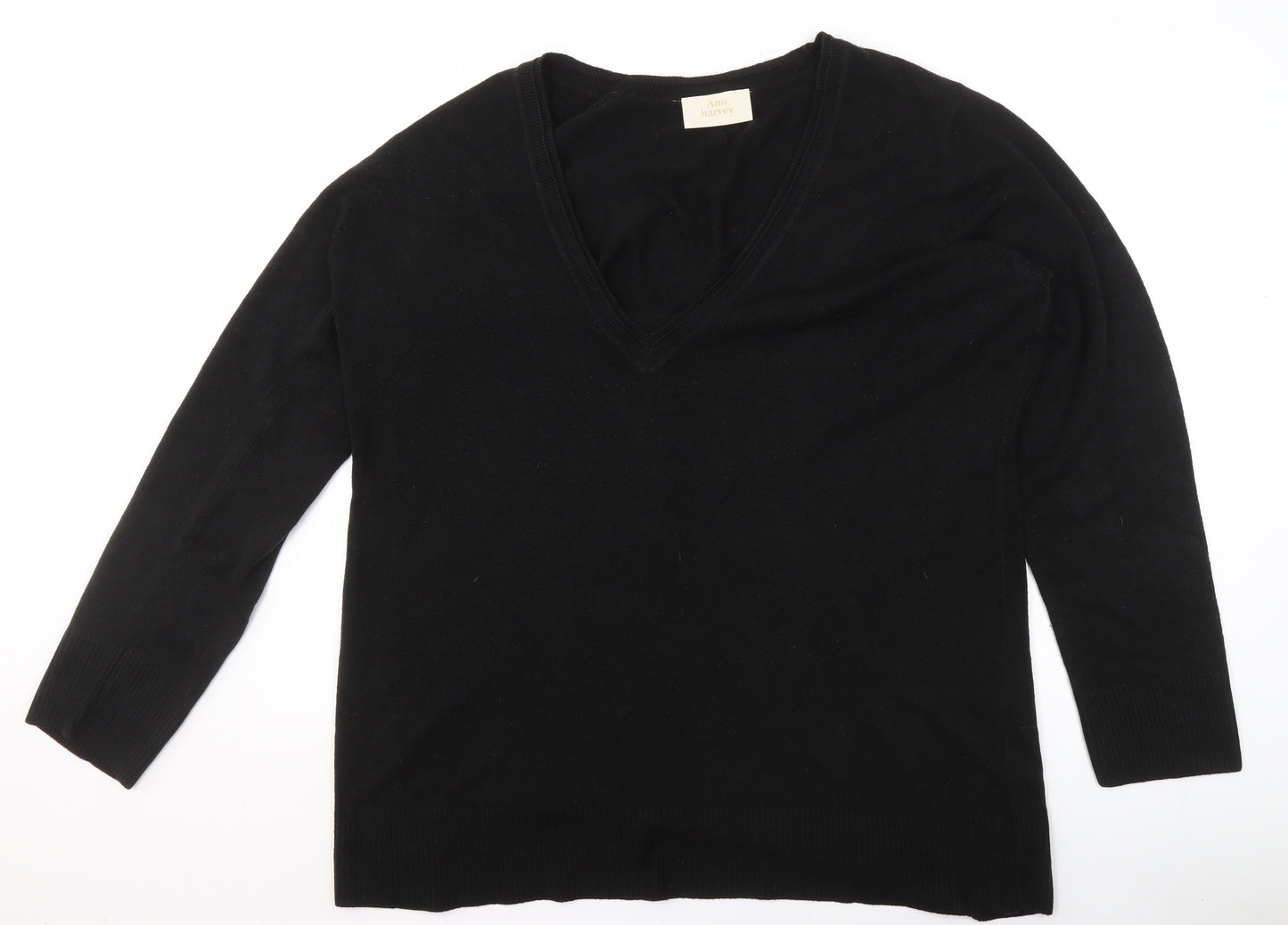 Ann Harvey Womens Black V-Neck Pullover Sweater UK 22 Acrylic Knit