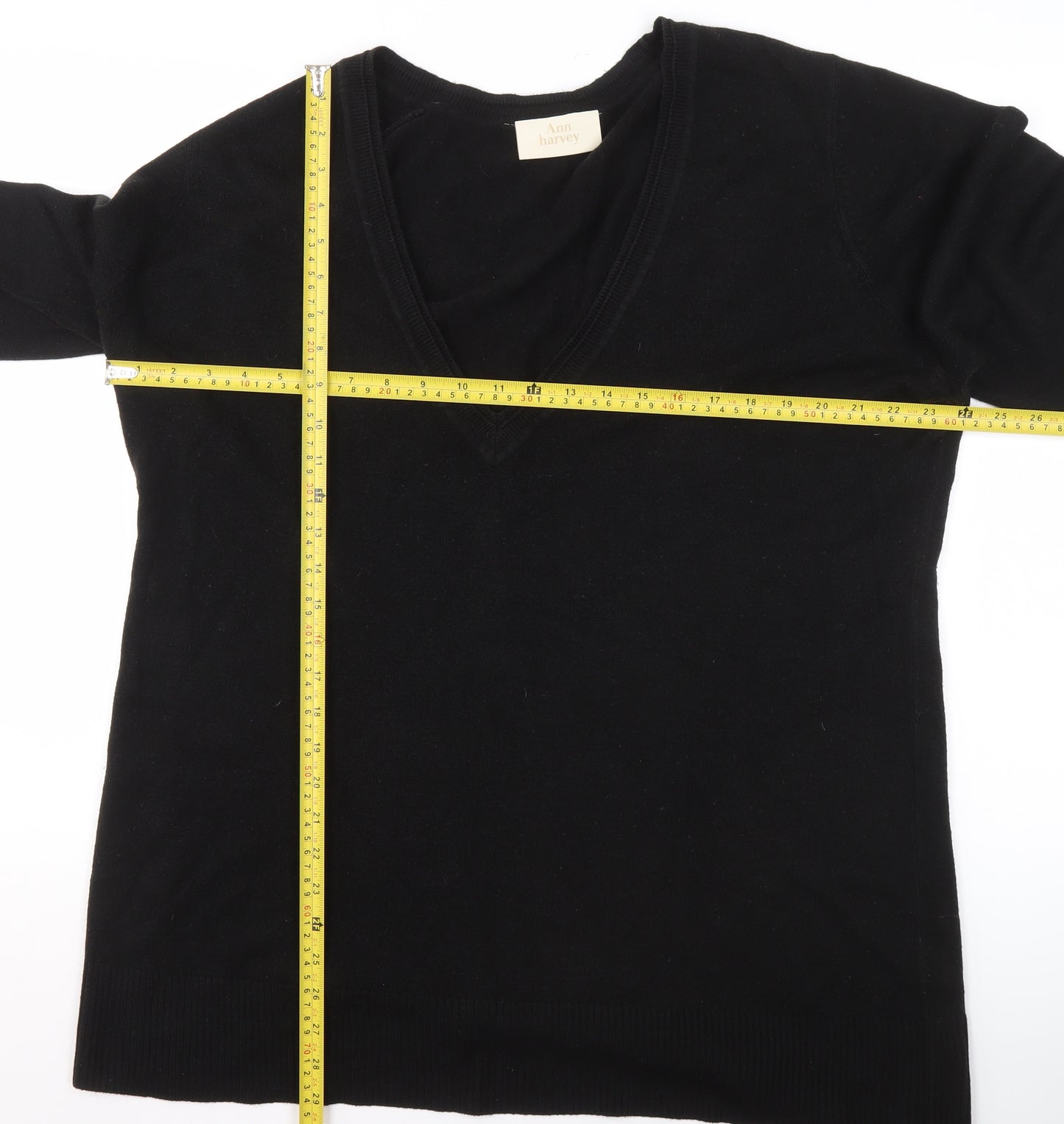 Ann Harvey Womens Black V-Neck Pullover Sweater UK 22 Acrylic Knit