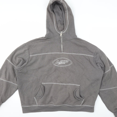 boohooMAN Men's Grey 1/2 Zip Hoodie M Logo Fleece Pullover