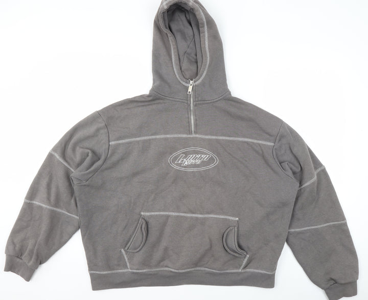 boohooMAN Men's Grey 1/2 Zip Hoodie M Logo Fleece Pullover