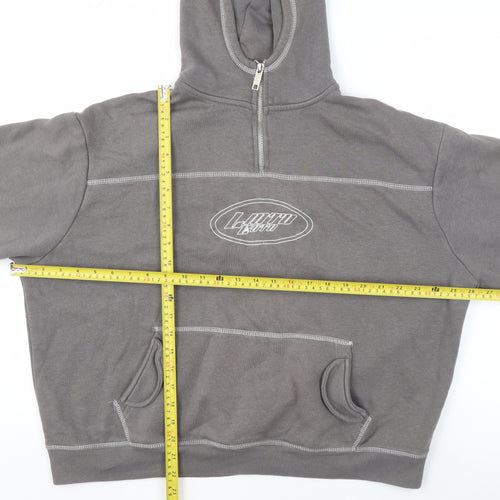 boohooMAN Men's Grey 1/2 Zip Hoodie M Logo Fleece Pullover